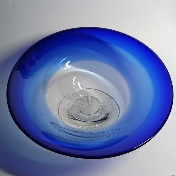 10" Cobalt Blue Cut Glass Decorative Bowl with Clear Base - Picture 3 of 7